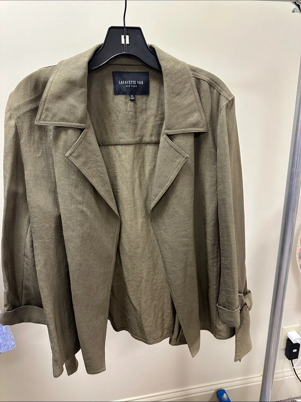 Lafayette 148 New York Olive Open-Front Linen-Blend Blazer